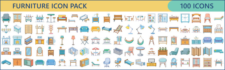 Collection of 100 furniture icons featuring various styles and household items