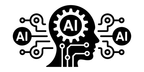 Obraz premium Artificial intelligence concept icon human head with ai gear and circuit connections