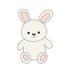 Funny Cute Doodle Bunny. Small cartoon Rabbit Character. Baby Nursery Decoration Design. Kid Clothing Textile Element, White Hare with Egg Symbol