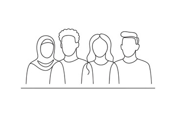 Multicultural community group continuous one line drawing minimalism design