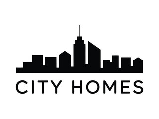 Fototapeta premium Simple black and white city skyline logo design for real estate and housing businesses