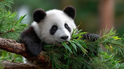 Obraz premium Panda cub eating bamboo