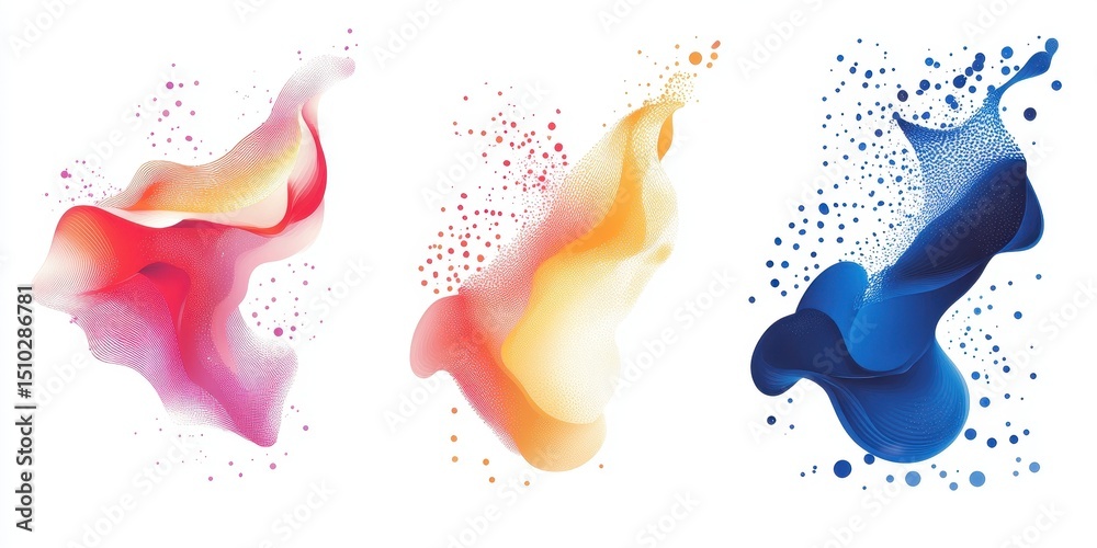 Poster paint splash set: an image a set of vibrant paint splashes with dynamic shapes and textures, each cr