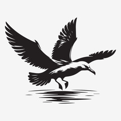 Fototapeta premium A striking monochrome depiction of a seagull gracefully descending towards the water surface