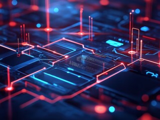 Digital Nexus: A close-up of a futuristic, glowing circuit board showcases the intricate pathways of digital information.