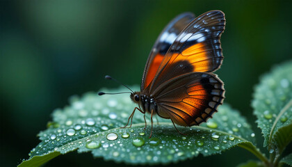 Beautiful orange and yellow butterfly wings on a colorful summer flower in nature's garden