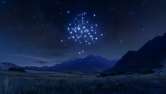 Matariki Event Banner Celebrating the Pleiades Star Cluster with Majestic Mountains in the Night Sky for June Festivities 4