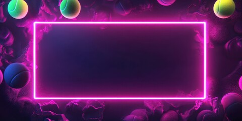 Neon tennis backdrop: A striking neon-lit tennis ball arrangement, the glowing frame creating a modern vibrant sports concept. 
