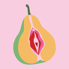 Pear with outlines female labia. Vulva
