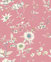 Big flowers pattern, upscale floral pattern. graphical textures floral, trendy colors pattern , flowers background with leaves. vector illustration.