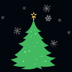 Christmas Tree Celebration – Festive Holiday Illustration with Snowflakes 