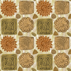 Seamless pattern, aboriginal art, stone carving. Great for wallpaper, canvas printing, fabric, wrapping paper, packaging, branding.