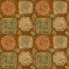 Seamless pattern, aboriginal art, stone carving. Great for wallpaper, canvas printing, fabric, wrapping paper, packaging, branding.