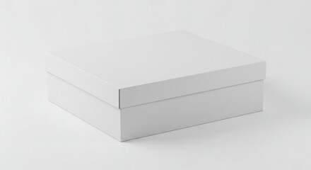 Blank white box resting on a plain white surface. Empty box showcasing potential product packaging for online retail. Generic, versatile product display for any online marketplace.