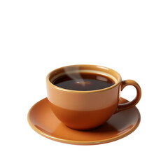 Cup of coffee with steam isolated on transparent background, brown mug
