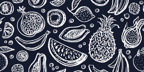 Crayon fruit. Vector doodle pattern Pencil kid art