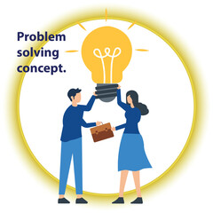 Trendy halftone collage concept of problem solving, communication, planning, work, graphic, information, light, help, lamp, team, FAQ, startup, success, process, strategy, solution, advice and more