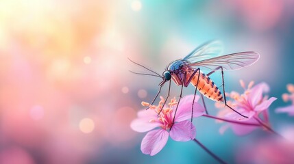 Vibrant mosquito on pink flowers