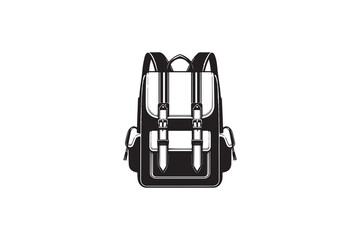 A black-and-white school bag  against a white background in a straightforward and inconspicuous vector silhouette