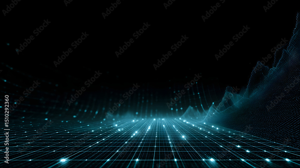 Poster digital data stream: an abstract depiction of a data stream in a futuristic, technologically advance