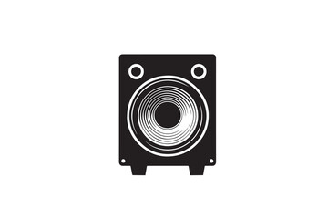 A black-and-white speaker against a white background in a straightforward and inconspicuous vector silhouette