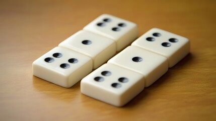 Closeup of Dominoes on Wooden Table Game Pieces
