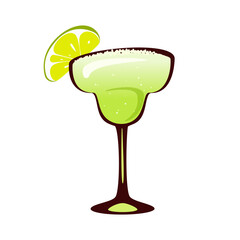 Margarita or Daiquiri cocktail with lime in a glass. Summer refreshing drink. Vector illustration.