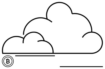 Outline of a cloud emphasizes data storage, with a Bitcoin coin symbol representing cryptocurrency. Ideal for finance, blockchain, technology, investment, digital economy, decentralization, modern