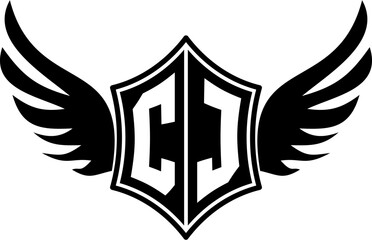 CJ logo emblem with winged and shield template