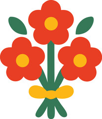 Bouquet of three red flowers with yellow centers. Ideal for wedding invitations, floral arrangements, greeting cards, or naturethemed design projects