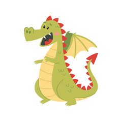 Cute green dragon cartoon vector Illustration isolated on a white background.