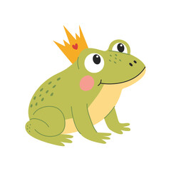 Fototapeta premium Cute frog with a crown. Vector illustration isolated on white background.