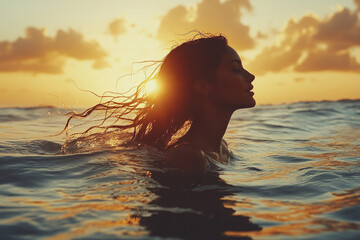 Woman emerging from the sea
