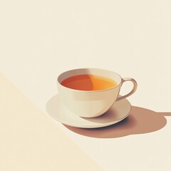 Fototapeta premium A cup of hot vanilla tea, gradient background with pastel cream to soft tan on the right, isolated minimalist style