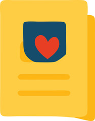 Yellow card with a blue pocket and a red heart for Valentines Day, love, greeting cards, special occasions, romantic themes