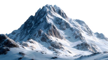 Majestic snow covered mountain range under soft light depicting the vastness of nature isolated on white transparent background PNG cutout