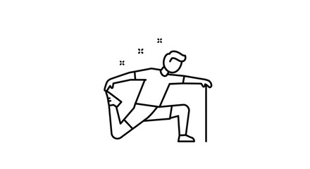 Simple Line Drawing of Man Doing Yoga Pose with Stick in Minimalist Style
