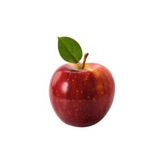 Shiny Red Apple with Green Leaf on Transparent Background
