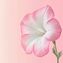Obraz premium A pink petunia flower, gradient background with pastel pink to soft white on the right, isolated minimalist style