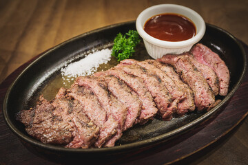 Medium Rare Steak with Spicy Dipping Sauce
