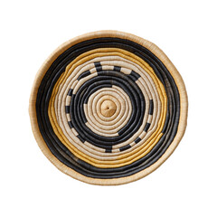 Wall basket with radial star pattern in yellow, black and cream,