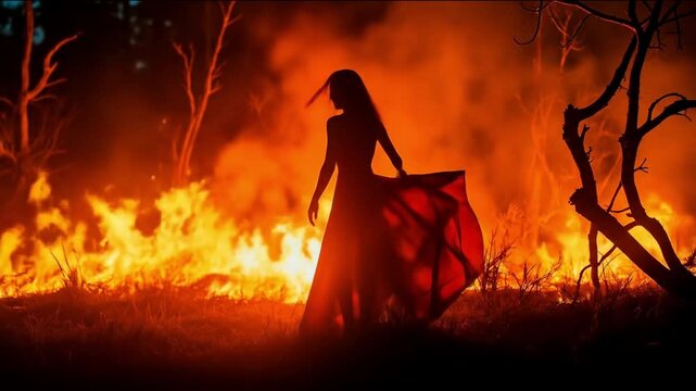 Fiery woman. Video clip in dark fantasy genre.