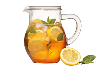 Refreshing Iced Tea Pitcher: Lemon, Mint, and Ice Cubes isolated on transparent background png