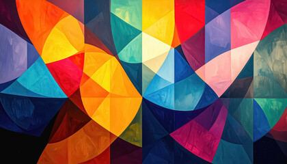 Colorful abstract shapes forming vibrant geometric patterns with dynamic intertwining in bold colors of modern art