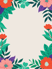 Floral Frame: Colorful Flowers & Leaves Border