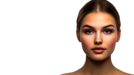 Portrait of woman, neutral expression, facial closeup, cut out transparent