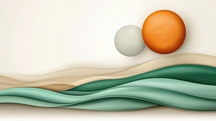 Abstract Composition of Brown and White Eggs with Teal Green and Tan Waves