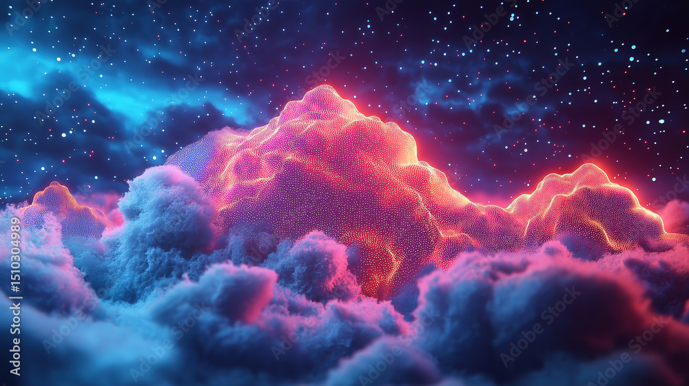 Wall mural multi-cloud environment holographic visualization showcasing hybrid cloud computing solutions
