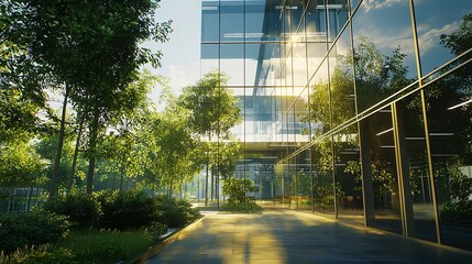 Eco-Friendly Glass Office Featuring Sustainable Building Design