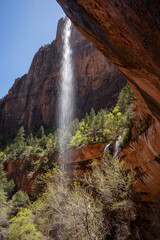 View of the Grace the Emerald Pools waterfall. Zion National Park, Utah, USA. 